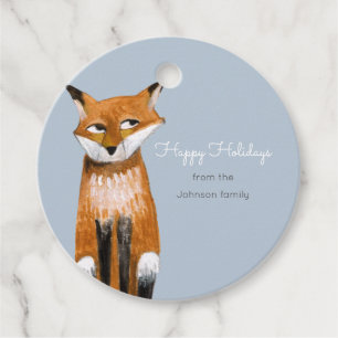 Étiquettes Cadeau Vacances Cute Woodland blue Fox