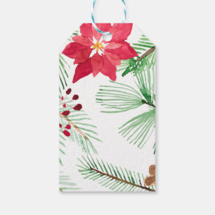 Étiquettes-cadeau Vacances d'aquarelle répétant la poinsettia de