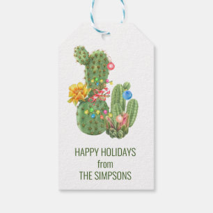 Étiquettes-cadeau Vacances de Noël Cactus aquarelle sud-ouest