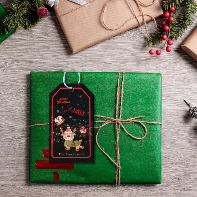 Étiquettes-cadeau Vacances de rennes doux (Ugly Sweater Reindeer Holiday Gift Tags)