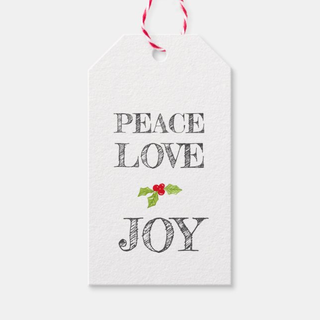 Étiquettes-cadeau Vacances PAIX AIMER JOIE Noël Holly Festive (Devant)