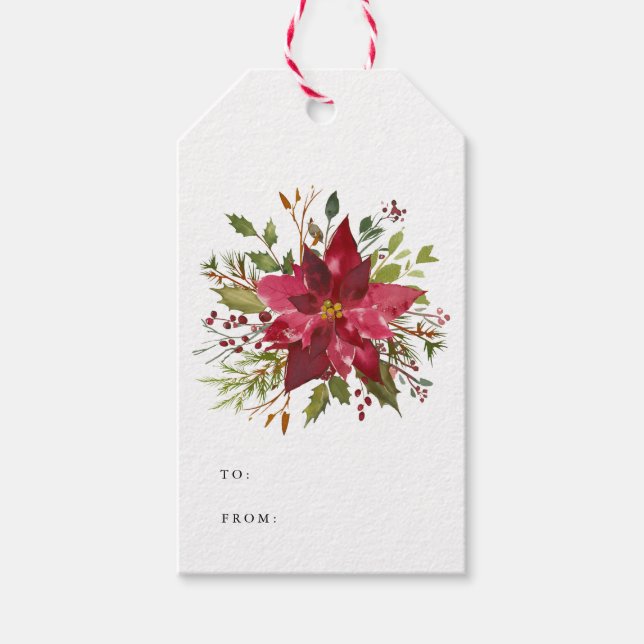 Étiquettes-cadeau Vacances Poinsettia hiver (Devant)