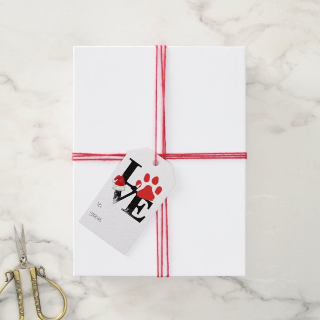 Étiquettes-cadeau Vacances Santapaws - Empreinte de patte dans l'AMO (Avec de la ficelle)