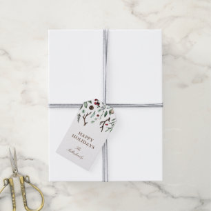 Étiquettes-cadeau Vacances Verdure Joyeux Noël Monogramme Élégant