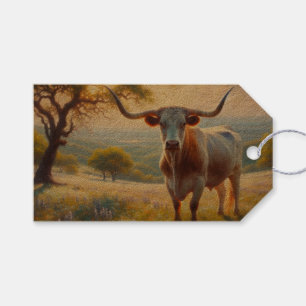 Étiquettes-cadeau Vache à landes du printemps du Texas