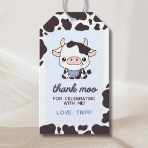 Étiquettes-cadeau Vache Anniversaire bleu Merci Moo Favoriser Tags
