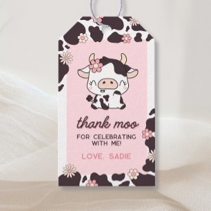 Étiquettes-cadeau Vache Anniversaire Floral Rose Merci Moo Favoriser