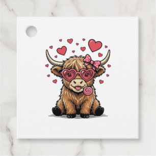 Étiquettes Cadeau Vache des Highlands mignonne Saint-Valentin lunett