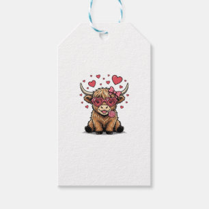 Étiquettes-cadeau Vache des Highlands mignonne Saint Valentin lunett