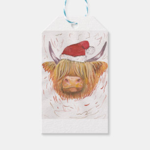 Étiquettes-cadeau vache des montagnes à roucoulement de Noël avec