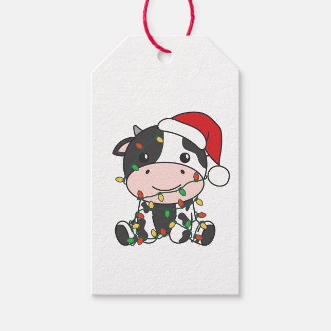 Étiquettes-cadeau Vache Noël Animaux d'hiver Vaches de vacances (Devant)