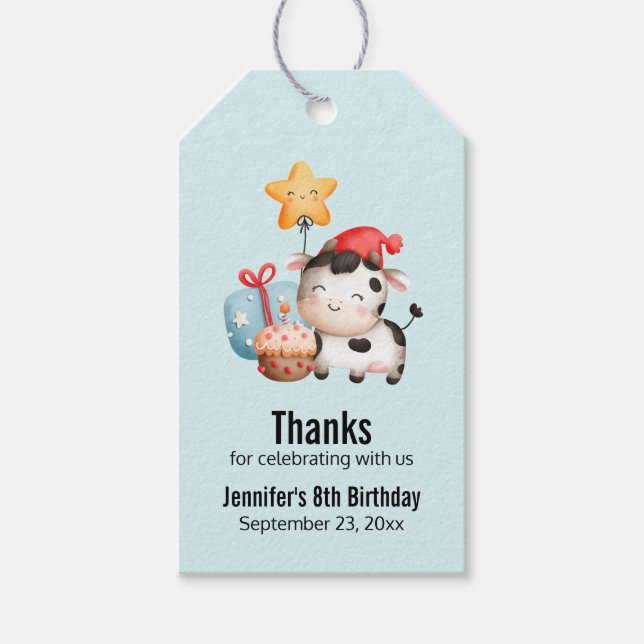 Étiquettes-cadeau Vache souriante mignonne adorable Anniversaire (Devant)