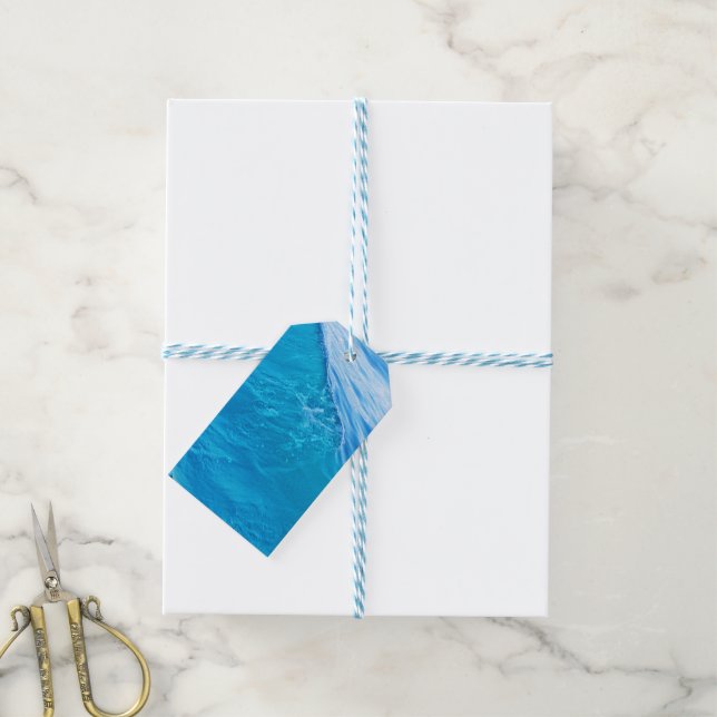 Étiquettes-cadeau vague d'eau bleue (Avec de laficelle)