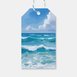 Étiquettes-cadeau Vagues océaniques aquarelle mariage plage côtière