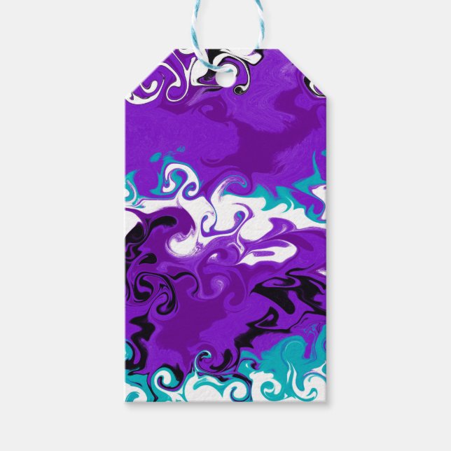 Étiquettes-cadeau Vagues violettes personnalisées Fluid Art Annivers (Devant)