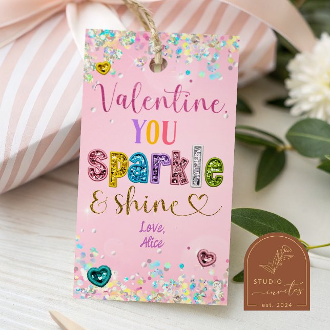 Étiquettes-cadeau valentine à paillettes pastel vous étincellez et b (Créateur téléchargé)