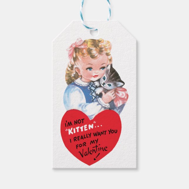 Étiquettes-cadeau Valentine fille avec Kitten Heart (Devant)