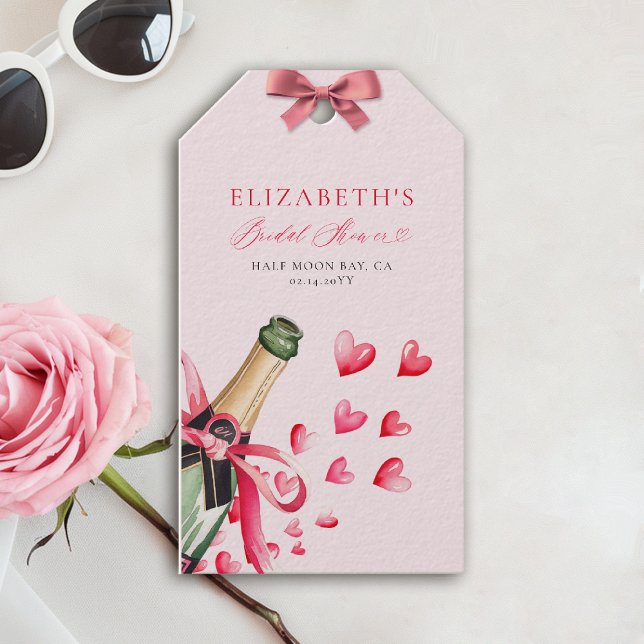 Étiquettes-cadeau Valentine Hearts Bubbly Whimsical Bridal Shower (valentine bridal shower brunch gift tag bubbly watercolor hearts showered with love garden party)
