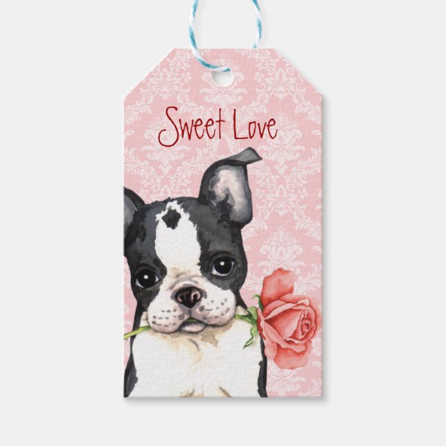Étiquettes-cadeau Valentine Rose Boston Terrier (Devant)