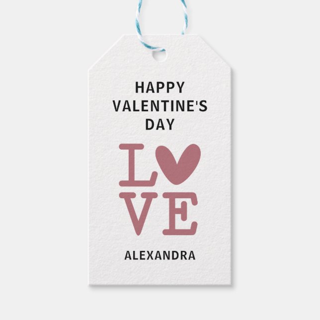 Étiquettes-cadeau Valentine vieux rose & blanc amour coeur personnal (Devant)