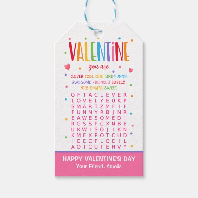 Étiquettes-cadeau Valentine Word Recherche Activité École Classe (Devant)