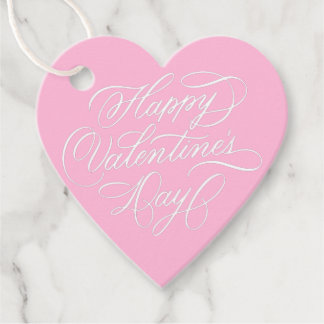 Étiquettes Cadeau Valentines Day Elegant Calligraphy Deep Pink Heart