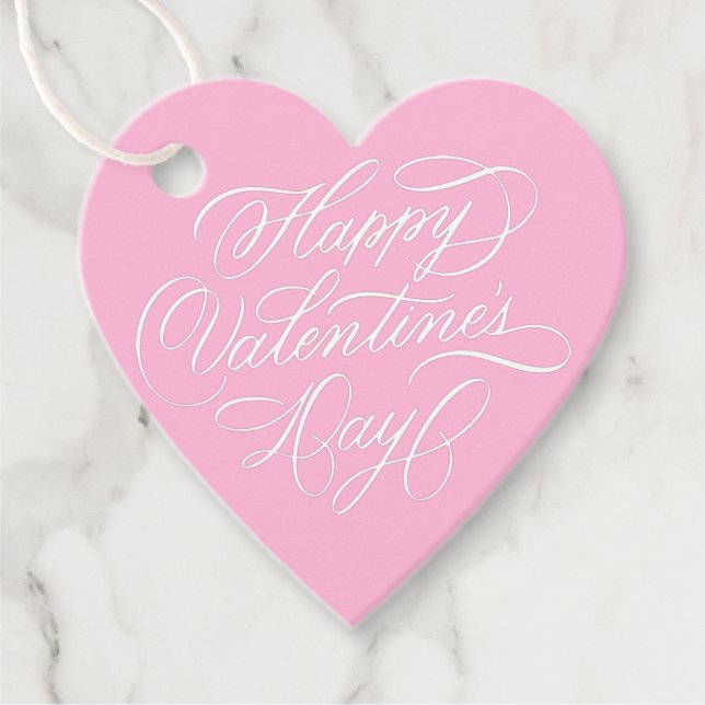 Étiquettes Cadeau Valentines Day Elegant Calligraphy Deep Pink Heart (Devant)