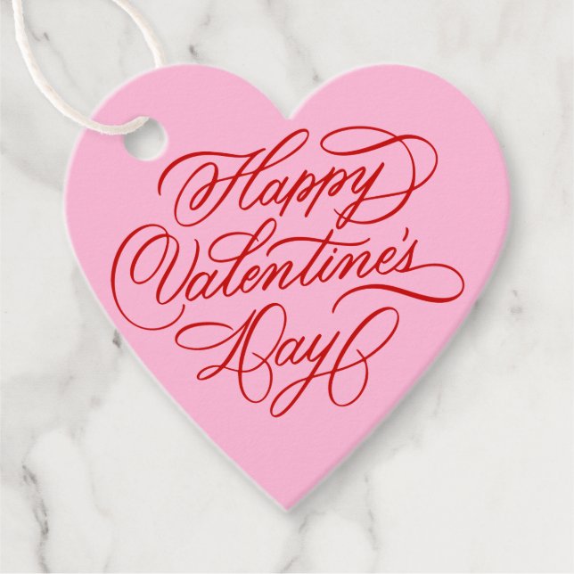 Étiquettes Cadeau Valentines Day Elegant Calligraphy Pink Heart (Devant)