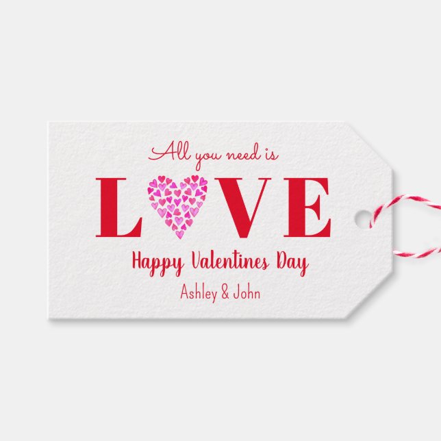 Étiquettes-cadeau Valentines Jour Amour Script Coeur (Devant (Horizontal))