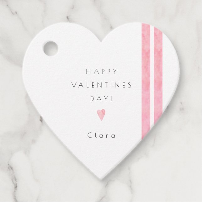 Étiquettes Cadeau Valentines Jour Simple Moderne Aquarelle Coeur ros (Devant)