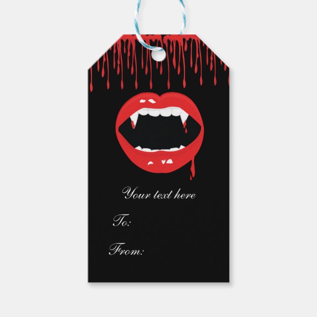 Étiquettes-cadeau Vampire Fangs sang Dracula Halloween Party Favoris (Devant)