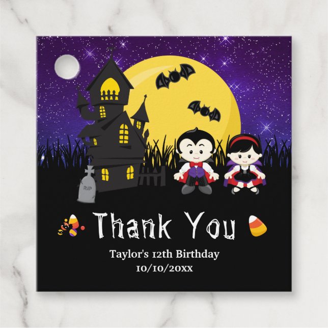 Étiquettes Cadeau Vampires de fête d'anniversaire d'Halloween violet (Devant)