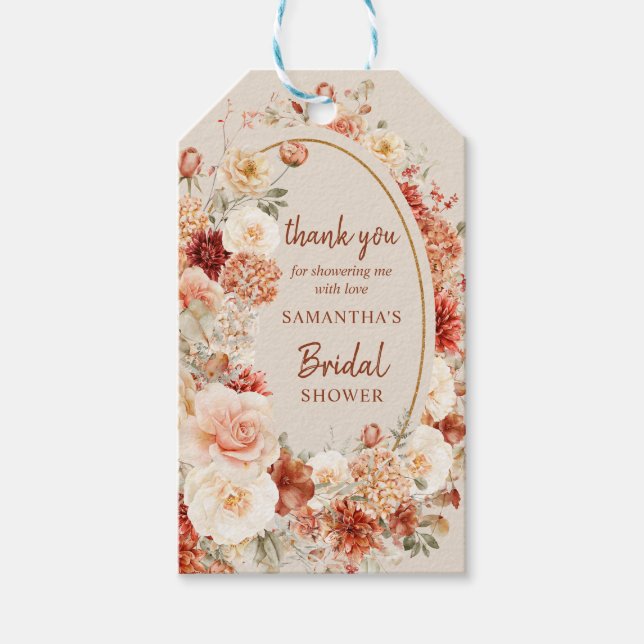 Étiquettes-cadeau Varié automne floral rouille ivoire sauge broussai (Devant)