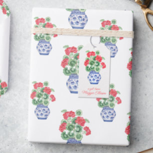 Étiquettes-cadeau Vase Chinoiserie des Geraniums rouges Personnalisé