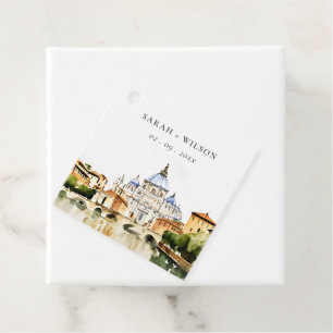 Étiquettes Cadeau Vatican Rome Italie Aquarelle Paysage Mariage