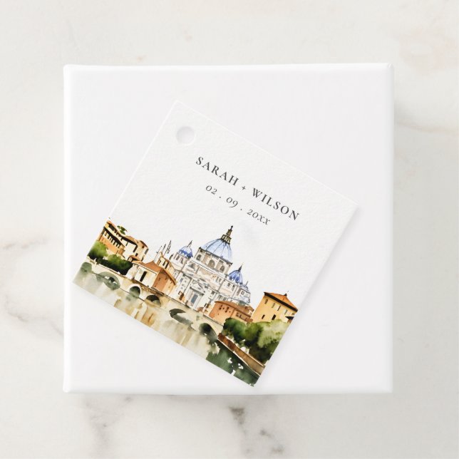 Étiquettes Cadeau Vatican Rome Italie Aquarelle Paysage Mariage (En situation)