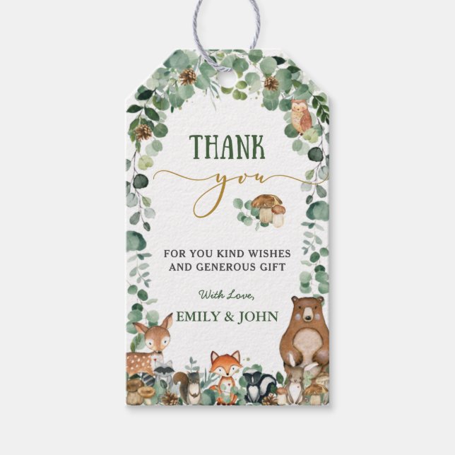 Étiquettes-cadeau Végétation Bois Animaux Baby shower Anniversaire (Devant)