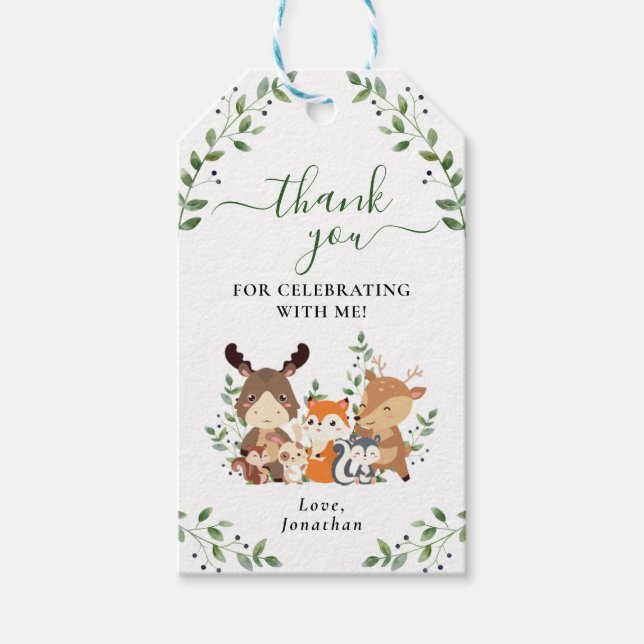 Étiquettes-cadeau Végétation Bois Mauvais Baby shower des animaux de (Devant)