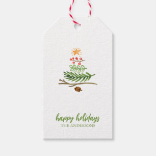 Étiquettes-cadeau Végétation d'hiver Aquarelle Arbre de Noël