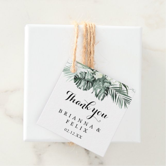 Étiquettes Cadeau Végétation tropicale Blanc Floral Mariage (En situation)