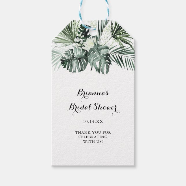 Étiquettes-cadeau Végétation tropicale Fête des mariées florale blan (Devant)