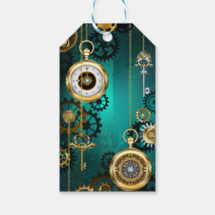 Étiquettes-cadeau Veille bijoux Steampunk sur un Arrière - plan vert
