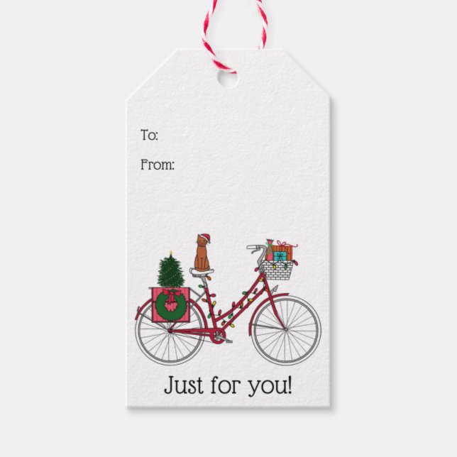 Étiquettes-cadeau Vélo de Noël rouge (Devant)
