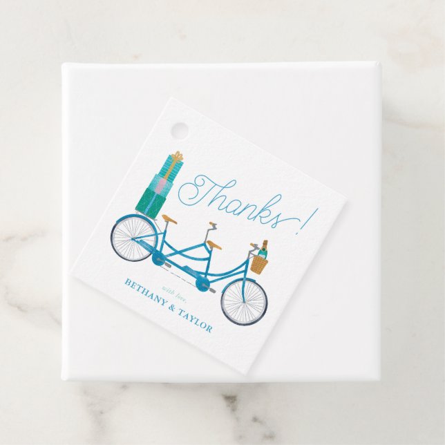 Étiquettes Cadeau Vélo pour deux aquarelle tandem (En situation)