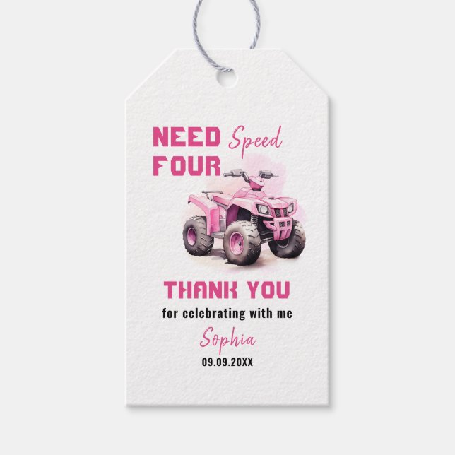 Étiquettes-cadeau Vélo Quad ATV Rose Éditable Anniversaire (Devant)