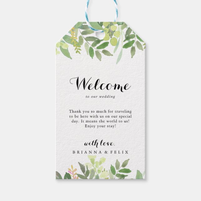 Étiquettes-cadeau Verdure Botanique Foliage Mariage Bienvenue (Devant)