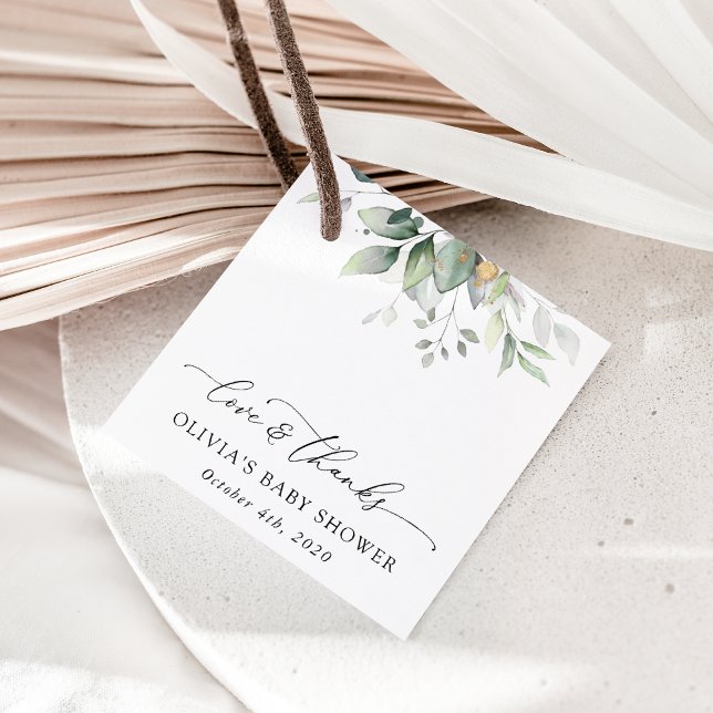 Étiquettes Cadeau Verdure, Eucalyptus Feuilles, Boho, Baby shower (Créateur téléchargé)