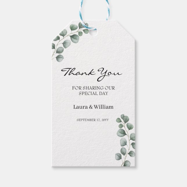 Étiquettes-cadeau Verdure Eucalyptus Mariage Favor Merci (Devant)