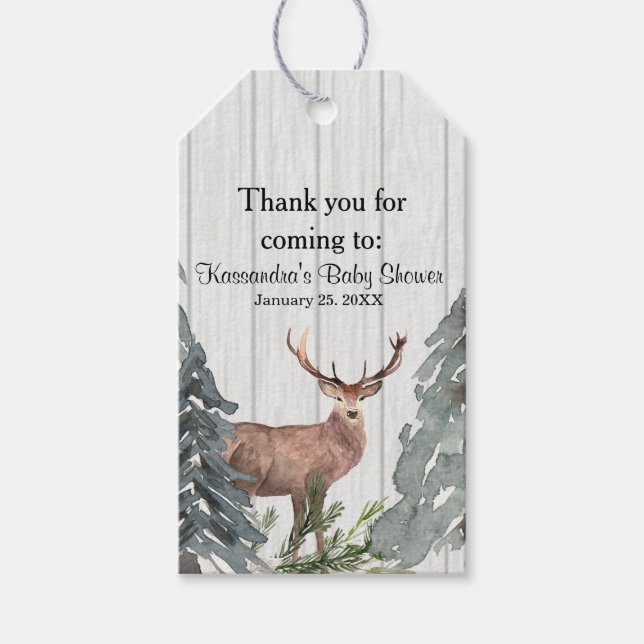 Étiquettes-cadeau Verdure hivernale rustique avec Merci cerf (Devant)