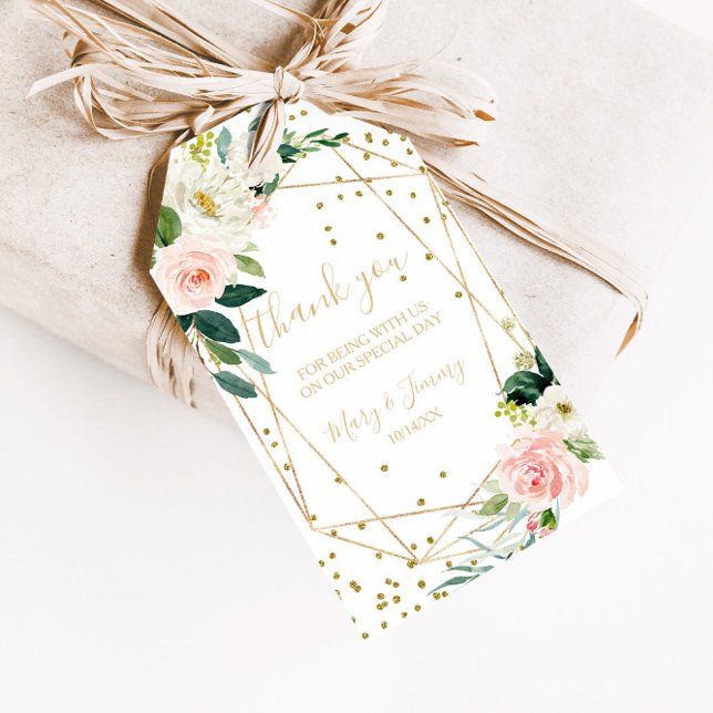 Étiquettes-cadeau Verdure & Or Géométrique Élégant Merci Floral (Créateur téléchargé)